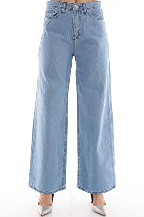 Kadın Yüksek Bel Bol Kesim Wide Leg Kot Pantolon