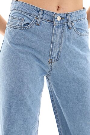 Kadın Yüksek Bel Bol Kesim Wide Leg Kot Pantolon