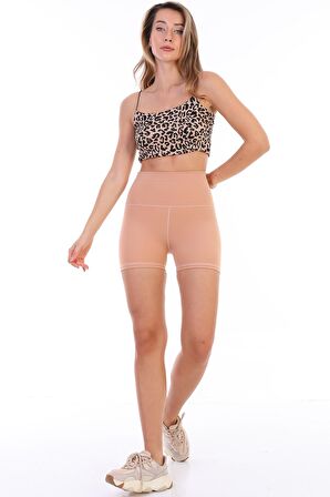 Yüksek Bel Dalgıç Kumaş Push Up Mat Toparlayıcı Kısa Biker Mini Şort  Spor Tayt