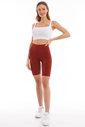 Kadın Yüksek Bel Dalgıç Kumaş Push Up Mat Toparlayıcı Esnek Biker Spor Kısa Şort Tayt