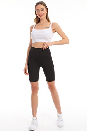 Kadın Yüksek Bel Dalgıç Kumaş Push Up Mat Toparlayıcı Esnek Biker Spor Kısa Şort Tayt