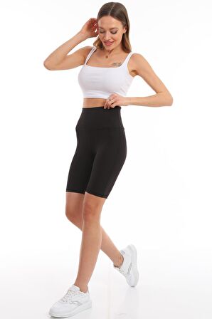 Kadın Yüksek Bel Dalgıç Kumaş Push Up Mat Toparlayıcı Esnek Biker Spor Kısa Şort Tayt