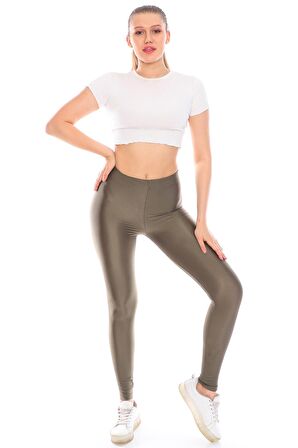 Kadın Yüksek Bel Parlak Disco Tayt