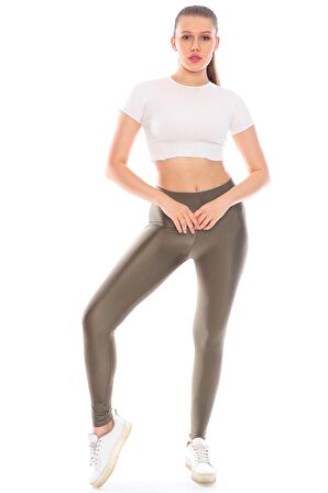 Kadın Yüksek Bel Parlak Disco Tayt