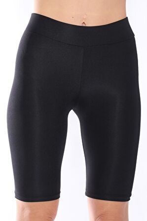 Kadın Yüksek Bel Kısa Siyah Parlak Disco Tayt