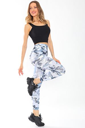 Kadın Yüksek Bel Kamuflaj Desen Tayt