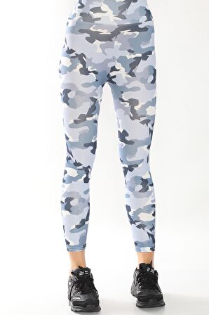 Kadın Yüksek Bel Kamuflaj Desen Tayt