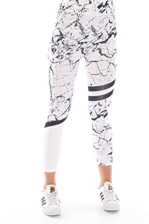 Kadın Yüksek Bel Mermer Desen Şerit Detaylı Tayt