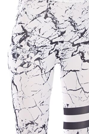 Kadın Yüksek Bel Mermer Desen Şerit Detaylı Tayt