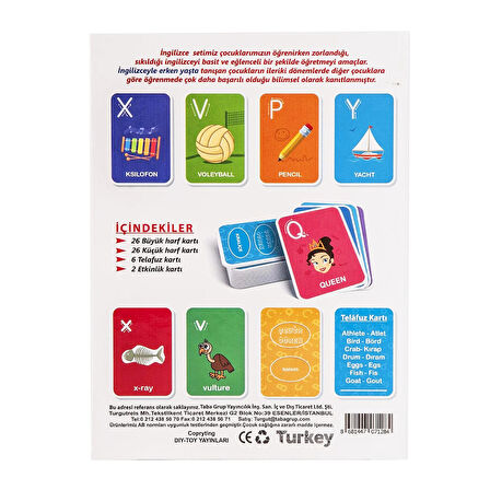 Diytoy İngilizce Öğreniyorum Alfabe Flash Cards Resimli Kartlar İngilizce Alfabe