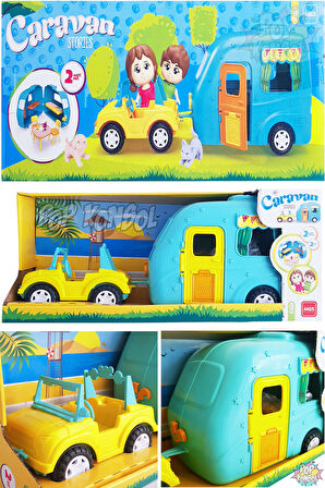 Oyuncak Karavan Seti 2 Adet Bebek 2 Adet Pet Hayvan Mavi