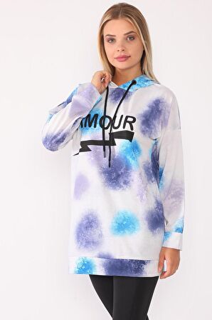 Kadın Batik Desenli Kapüşonlu Pamuklu Sweatshirt