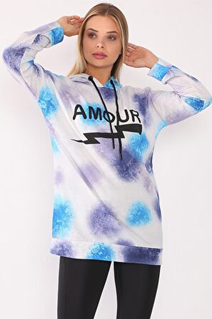 Kadın Batik Desenli Kapüşonlu Pamuklu Sweatshirt