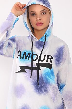 Kadın Batik Desenli Kapüşonlu Pamuklu Sweatshirt