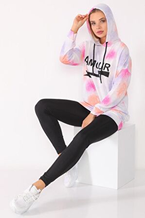 Kadın Batik Desenli Kapüşonlu Pamuklu Sweatshirt