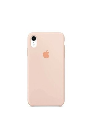 Apple iPhone XR Uyumlu Logolu Içi Kadife Altı Açık Lansman Pudra Pembe Silikon Kılıf