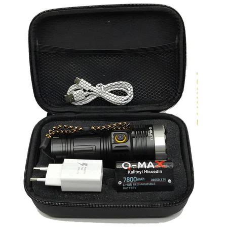 Farissu Q-MAX PS3600 Şarjlı Avcı El Feneri 3500 Lümen 7800 mAh Profesyonel Zoomlu Kamp Feneri