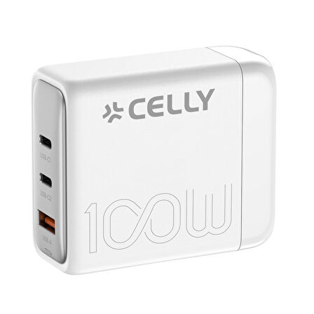 Celly 2USB-C+USB-A 100W GAN Duvar Şarjı
