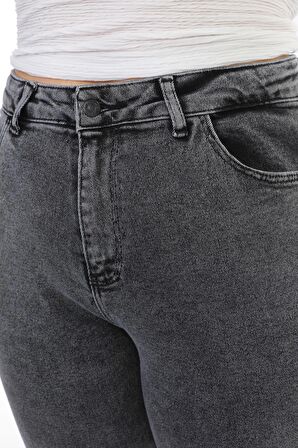 Kadın Büyük Beden Yüksek Bel Full Likralı Kar Yıkama Mom Jeans Kot Pantolon