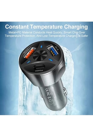 55W Araç Çakmaklık Şarjı 3 port USB araba şarjı hızlı şarj PD hızlı şarj 3.0 USB C araba telefon şarj adaptörü