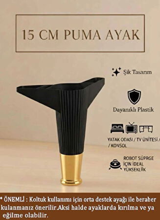 Puma 15 Cm Siyah-Altın 6'lı Set Mobilya Kanepe Tv ünitesi Dolap Konsol ve Destek Ayağı