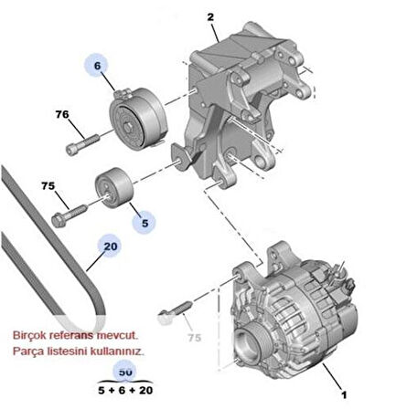 Peugeot Orjinal 1613844680 Alternatör V Kayışı Kiti Partner II 406 Expert Berlingo II Jumpy Xsara II C8 2.0HDI 8V Klimalı 1613844680