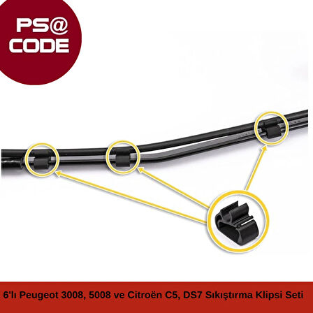 Silecek Koluna 6'lı Sıkıştırma Klipsi Seti: Peugeot 3008, 5008 ve Citroën C5 Aircross, DS7 uyumlu