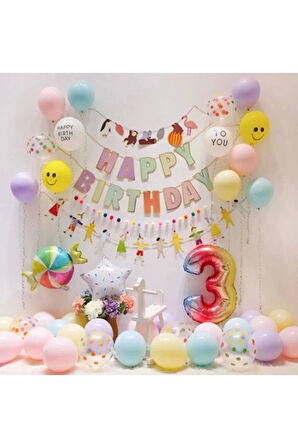 Macaron Happy Birthday Banner Doğum Günü Parti Altın Varaklı Gökkuşağı Happy Birthday Banner Flama