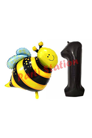 Bee Arı Konsept 9 Yaş Balon Set Arı Balon ve Siyah Rakam Balon Doğum Günü Balon Set