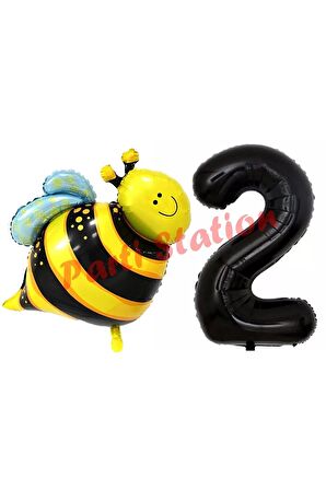 Bee Arı Konsept 2 Yaş Balon Set Arı Balon ve Siyah Rakam Balon Doğum Günü Balon Set