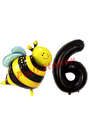 Bee Arı Konsept 6 Yaş Balon Set Arı Balon ve Siyah Rakam Balon Doğum Günü Balon Set
