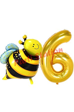 Bee Arı Konsept 6 Yaş Balon Set Arı Balon ve Gold Rakam Balon Doğum Günü Balon Set