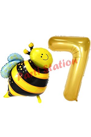 Bee Arı Konsept 7 Yaş Balon Set Arı Balon ve Gold Rakam Balon Doğum Günü Balon Set