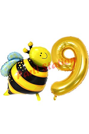 Bee Arı Konsept 9 Yaş Balon Set Arı Balon ve Gold Rakam Balon Doğum Günü Balon Set