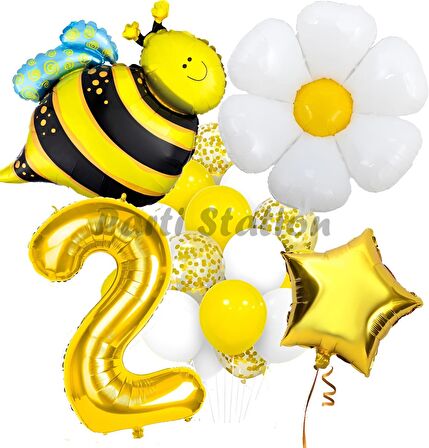 Bee Arı ve Papatya Konsept 2 Yaş Balon Set Bee Arı ve Papatya Tema Parti Doğum Günü Parti Balon Set