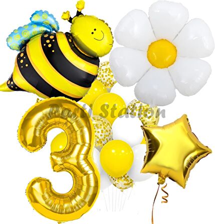 Bee Arı ve Papatya Konsept 3 Yaş Balon Set Bee Arı ve Papatya Tema Parti Doğum Günü Parti Balon Set