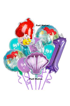 Küçük Deniz Kızı Ariel 1 Yaş Balon Seti Little Mermaid Balloon Set Ariel Doğum Günü Balon Seti