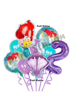 Küçük Deniz Kızı Ariel 2 Yaş Balon Seti Little Mermaid Balloon Set Ariel Doğum Günü Balon Seti