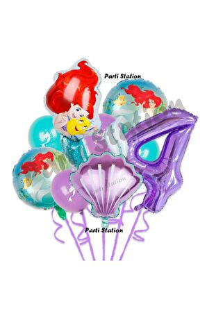 Küçük Deniz Kızı Ariel 4 Yaş Balon Seti Little Mermaid Balloon Set Ariel Doğum Günü Balon Seti