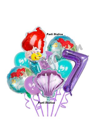 Küçük Deniz Kızı Ariel 7 Yaş Balon Seti Little Mermaid Balloon Set Ariel Doğum Günü Balon Seti