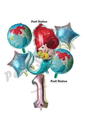 Küçük Deniz Kızı Ariel 1 Yaş Balon Set Little Mermaid Balloon Set Deniz Kızı Ariel Doğum Günü Set