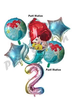Küçük Deniz Kızı Ariel 2 Yaş Balon Set Little Mermaid Balloon Set Deniz Kızı Ariel Doğum Günü Set