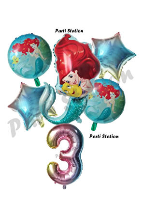 Küçük Deniz Kızı Ariel 8 Yaş Balon Set Little Mermaid Balloon Set Deniz Kızı Ariel Doğum Günü Set