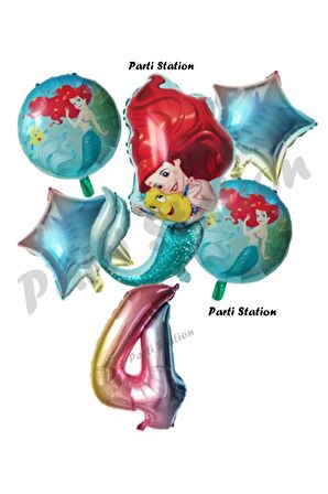 Küçük Deniz Kızı Ariel 4 Yaş Balon Set Little Mermaid Balloon Set Deniz Kızı Ariel Doğum Günü Set