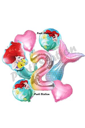 Küçük Deniz Kızı Ariel 2 Yaş Balon Set Little Mermaid Balloon Set Deniz Kızı Ariel Doğum Günü Set