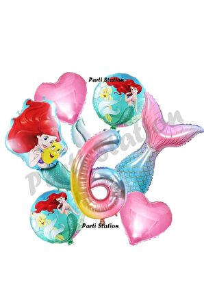 Küçük Deniz Kızı Ariel 6 Yaş Balon Set Little Mermaid Balloon Set Deniz Kızı Ariel Doğum Günü Set