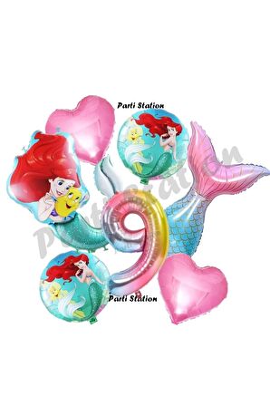 Küçük Deniz Kızı Ariel 9 Yaş Balon Set Little Mermaid Balloon Set Deniz Kızı Ariel Doğum Günü Set