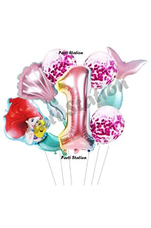 Küçük Deniz Kızı Ariel 1 Yaş Balon Set Little Mermaid Balloon Set Deniz Kızı Ariel Doğum Günü Set