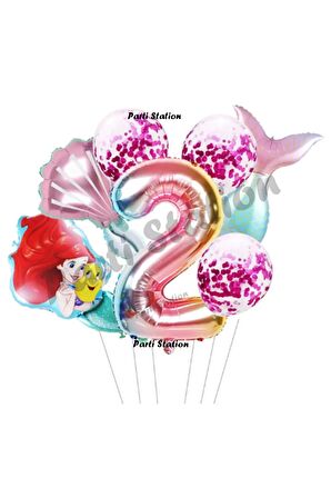 Küçük Deniz Kızı Ariel 2 Yaş Balon Set Little Mermaid Balloon Set Deniz Kızı Ariel Doğum Günü Set