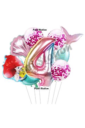 Küçük Deniz Kızı Ariel 4 Yaş Balon Set Little Mermaid Balloon Set Deniz Kızı Ariel Doğum Günü Set